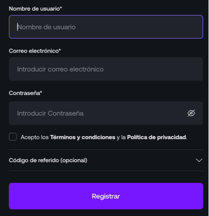 Registration at Playcet casino